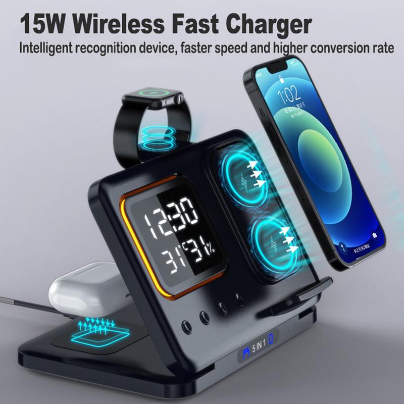 15W Wireless Chargers Stand 5 In1 LED Digital Alarm Clock Fast - Sales Gear Tech