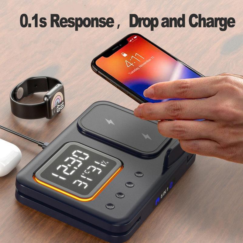 15W Wireless Chargers Stand 5 In1 LED Digital Alarm Clock Fast - Sales Gear Tech