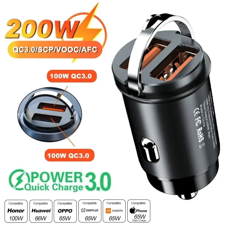 200W Dual USB Car Charger Mini Fast Charging Adapter for 12–24V Cigarette Lighter - Sales Gear Tech