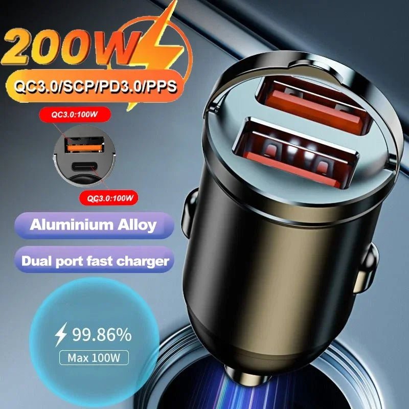 200W Dual USB Car Charger Mini Fast Charging Adapter for 12–24V Cigarette Lighter - Sales Gear Tech