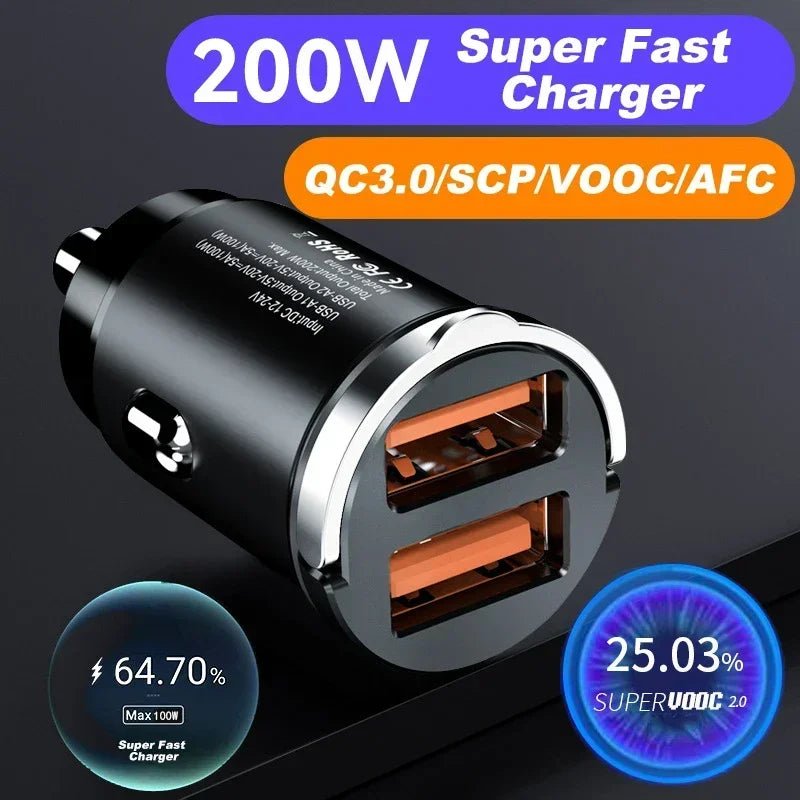 200W Dual USB Car Charger Mini Fast Charging Adapter for 12–24V Cigarette Lighter - Sales Gear Tech