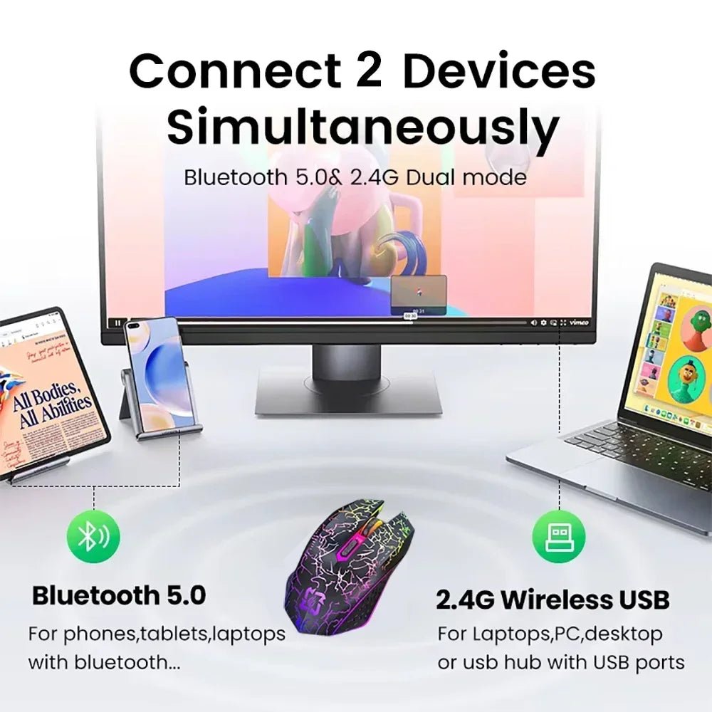 Bluetooth 5.2 Dual - Mode Wireless Gaming Mouse RGB, Silent, 6 Buttons for Laptop & MacBook - Sales Gear Tech