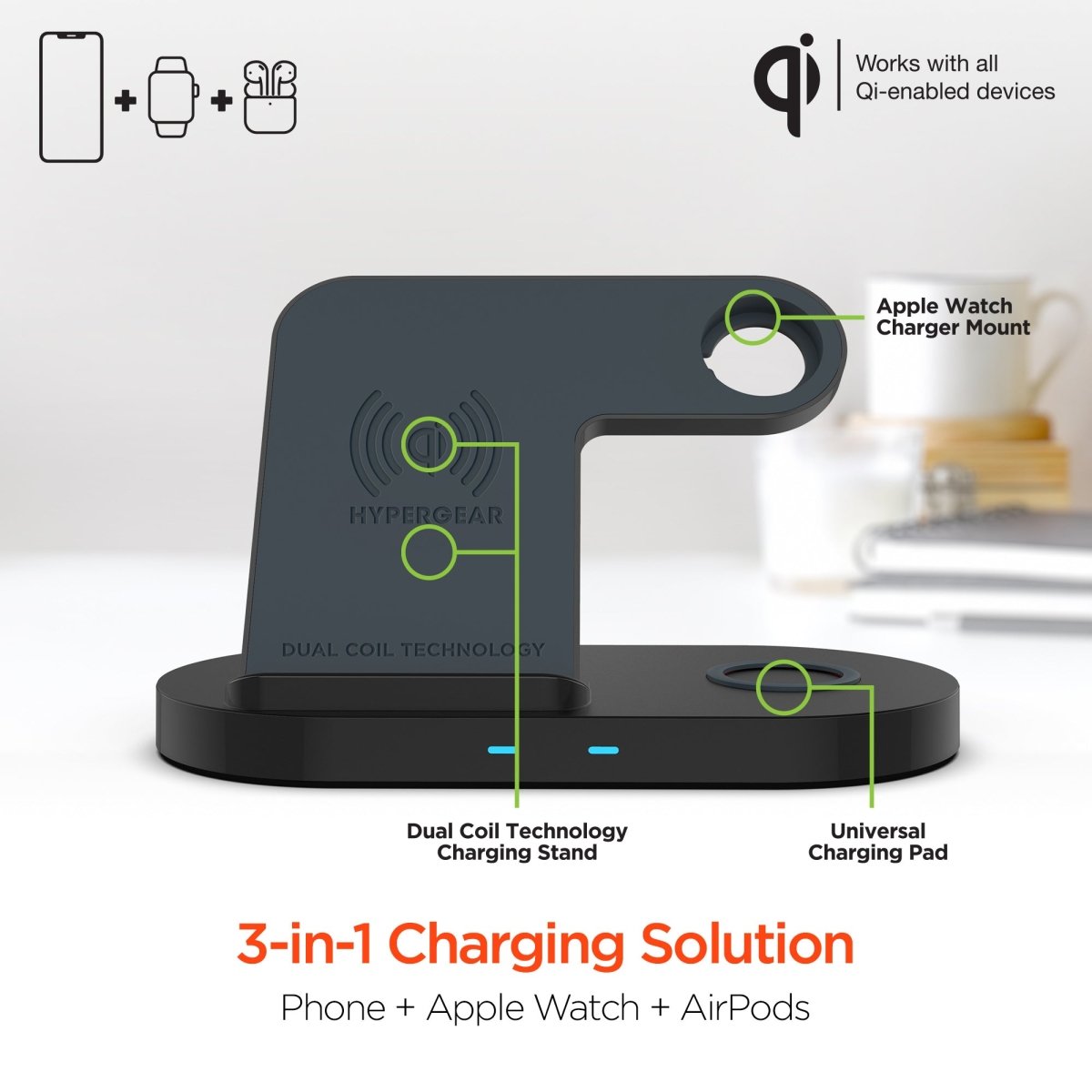Hypergear 3 - in - 1 Wireless Charging Dock Black (15328 - HYP) - Sales Gear Tech