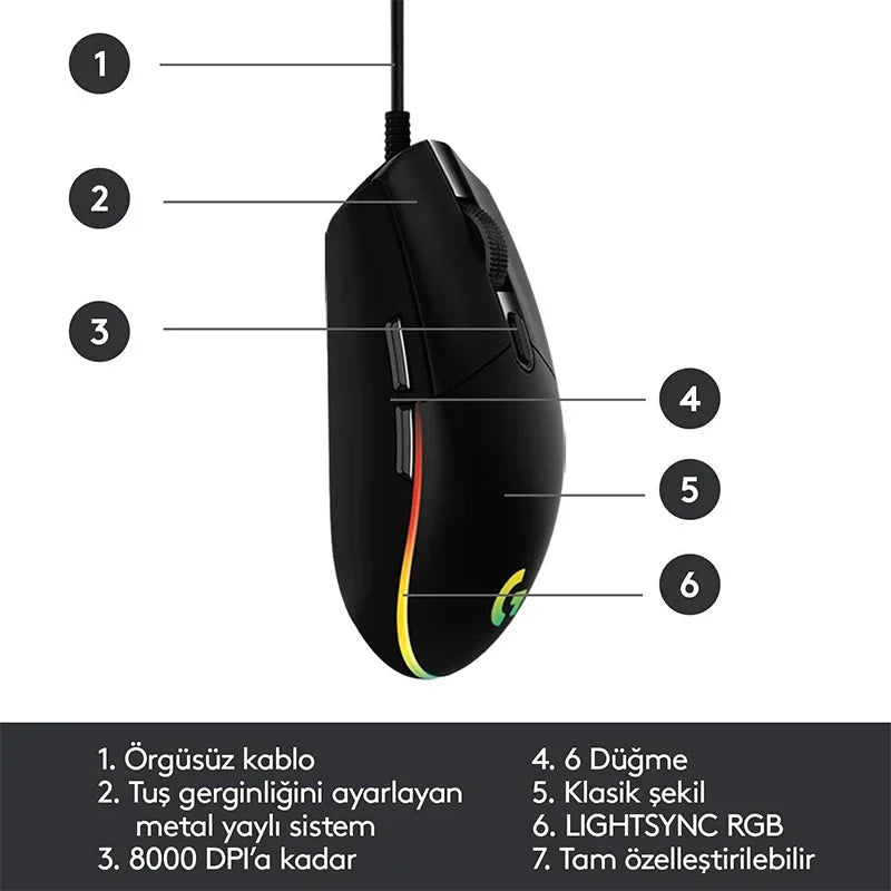 Logitech G102 Wired Gaming Mouse 8000 DPI, Rainbow RGB, for PC, Mac & Laptop - Sales Gear Tech
