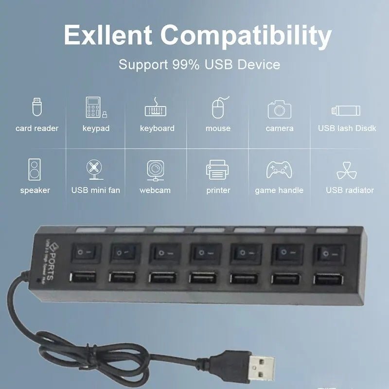 Switch Extension Hub 7 - port USB2.0 Hub Computer USB Extension Hub One - Sales Gear Tech