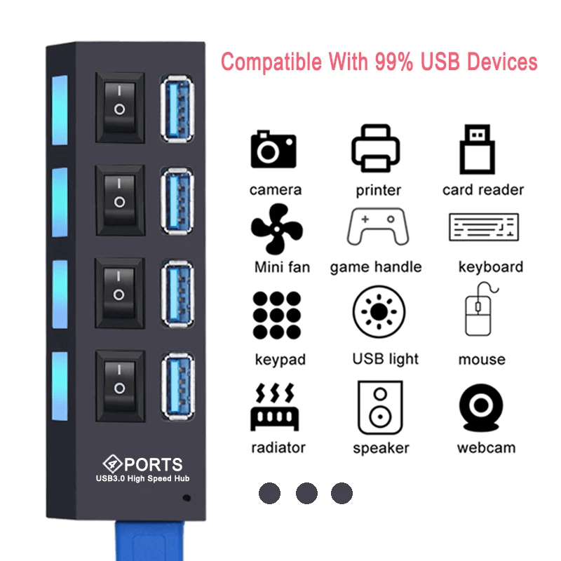 USB 3.0 Hub USB Hub 3.0 Multi USB Splitter 4/7 Port Multiple Expander - Sales Gear Tech