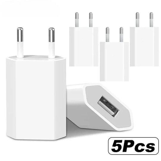 1–5PCS Mini 5V 1A USB Wall Charger EU Plug Power Adapter for iPhone, Samsung, Xiaomi & More - Sales Gear Tech