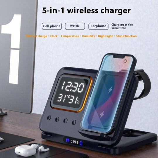 15W Wireless Chargers Stand 5 In1 LED Digital Alarm Clock Fast - Sales Gear Tech