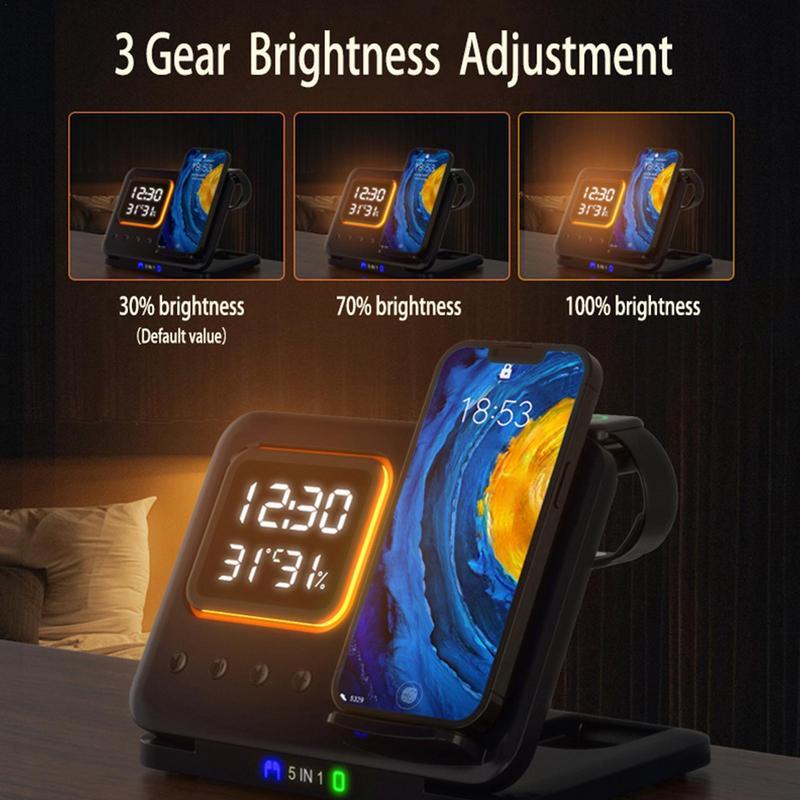 15W Wireless Chargers Stand 5 In1 LED Digital Alarm Clock Fast - Sales Gear Tech