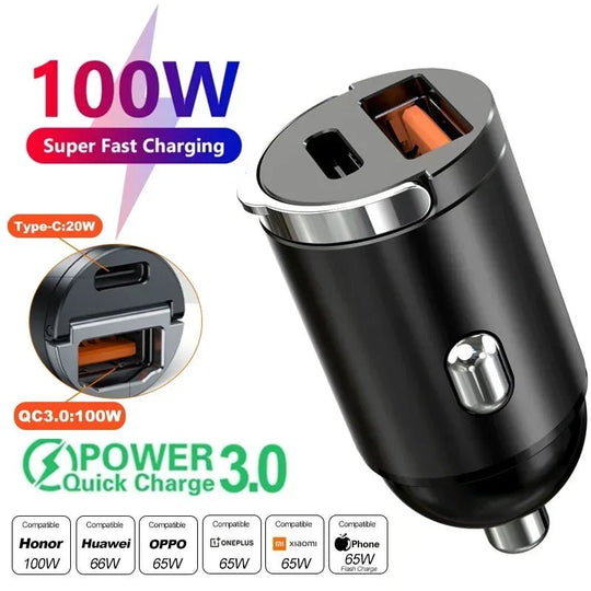 200W Dual USB Car Charger Mini Fast Charging Adapter for 12–24V Cigarette Lighter - Sales Gear Tech