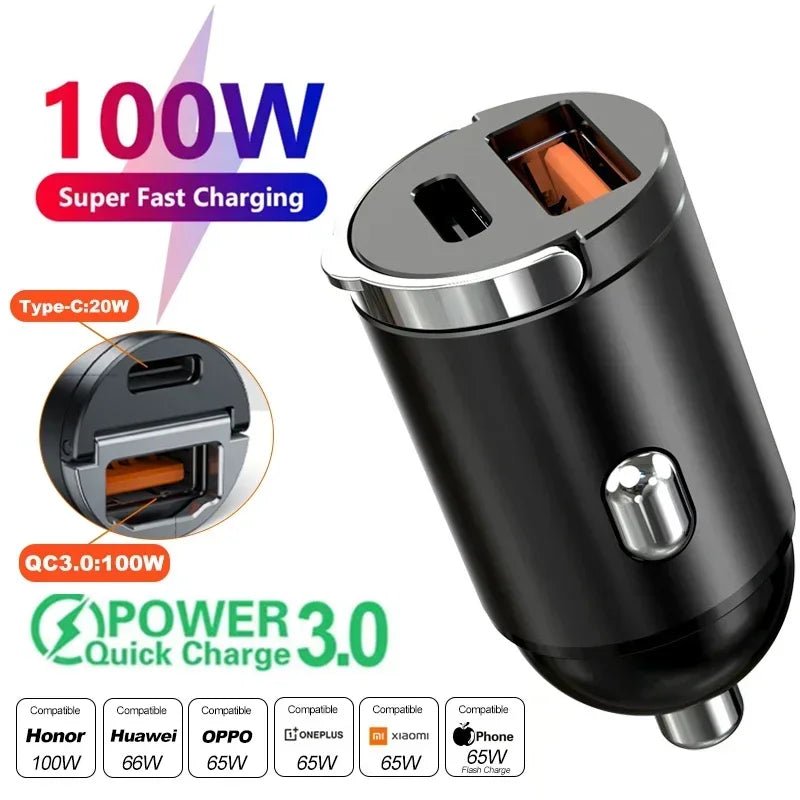 200W Dual USB Car Charger Mini Fast Charging Adapter for 12–24V Cigarette Lighter - Sales Gear Tech