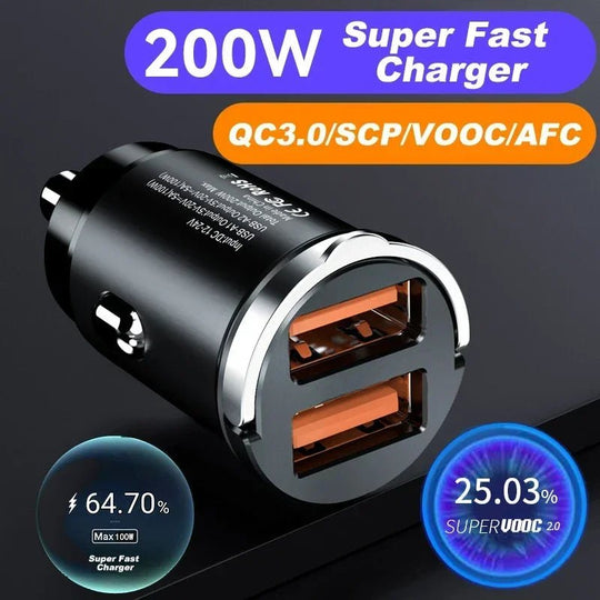 200W Dual USB Car Charger Mini Fast Charging Adapter for 12–24V Cigarette Lighter - Sales Gear Tech