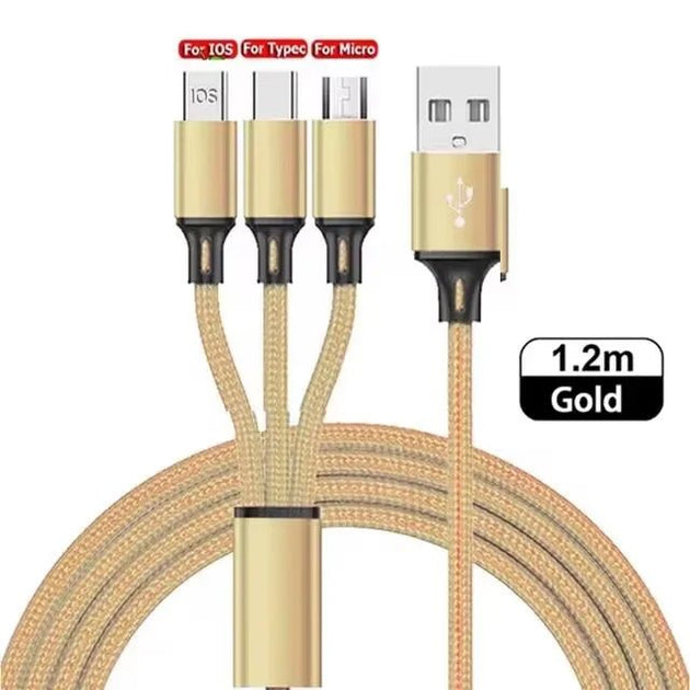 3 - in - 1 USB Fast Charging Cable Type - C, Micro, iOS Nylon Braided Cord for iPhone, Samsung, Huawei - Sales Gear Tech