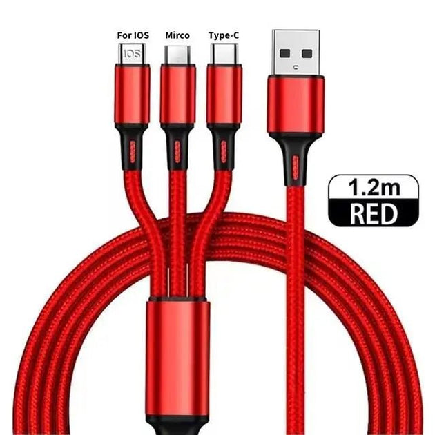 3 - in - 1 USB Fast Charging Cable Type - C, Micro, iOS Nylon Braided Cord for iPhone, Samsung, Huawei - Sales Gear Tech