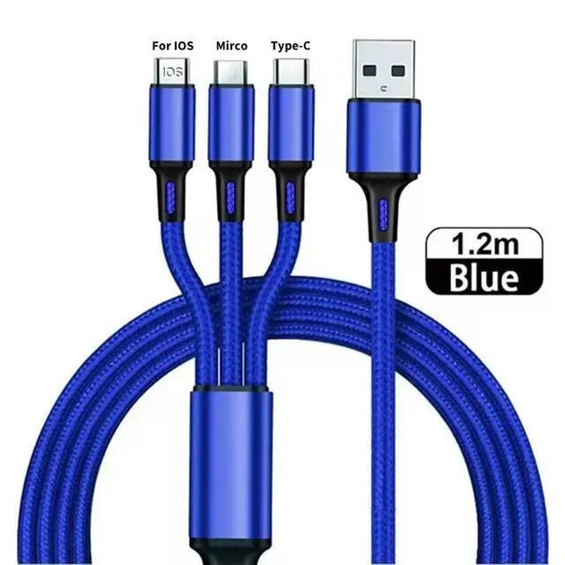 3 - in - 1 USB Fast Charging Cable Type - C, Micro, iOS Nylon Braided Cord for iPhone, Samsung, Huawei - Sales Gear Tech