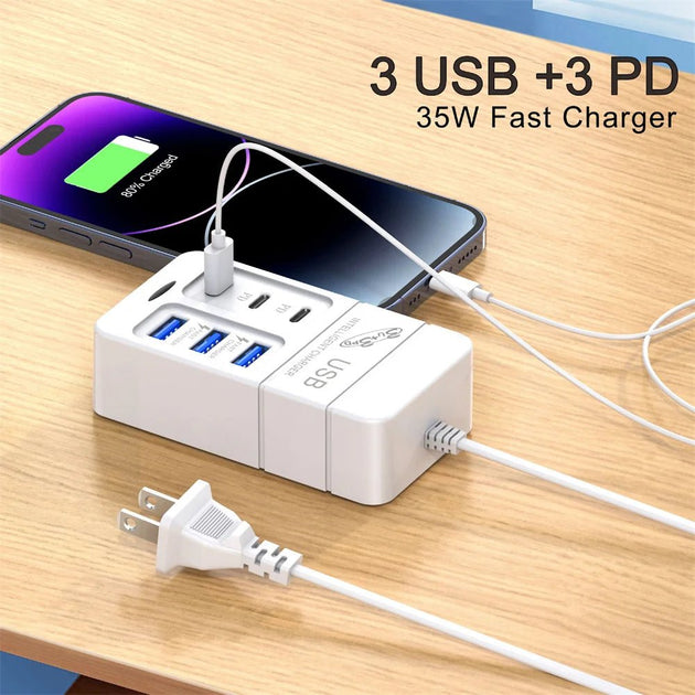 35W 6 - Port USB Fast Charger PD Type - C, Multiport Wall Adapter with EU/US Plug - Sales Gear Tech