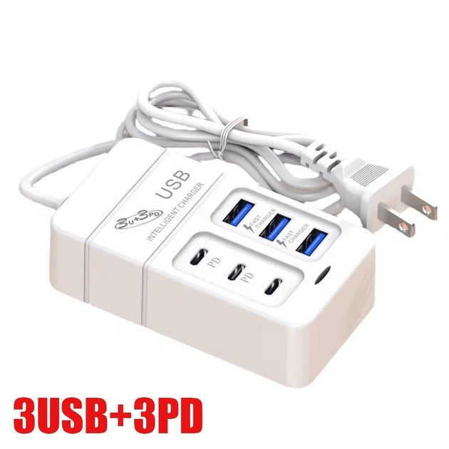 35W 6 - Port USB Fast Charger PD Type - C, Multiport Wall Adapter with EU/US Plug - Sales Gear Tech