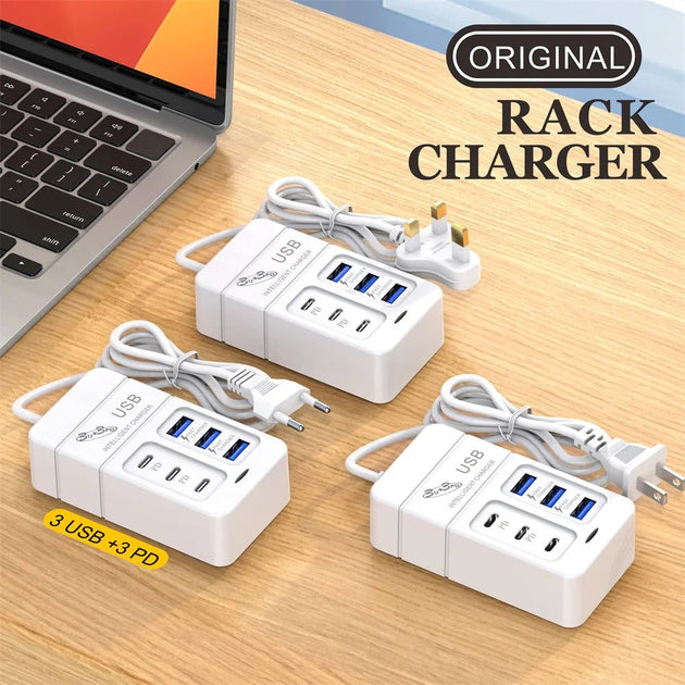 35W 6 - Port USB Fast Charger PD Type - C, Multiport Wall Adapter with EU/US Plug - Sales Gear Tech