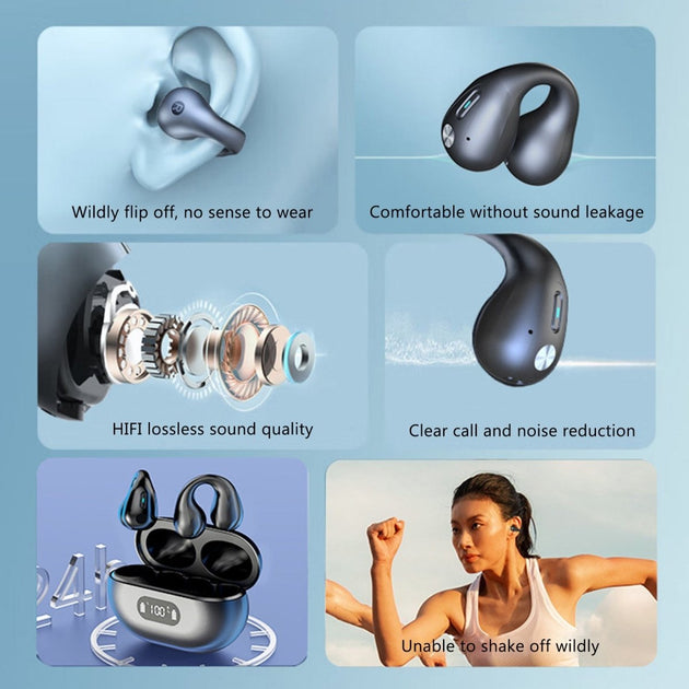 5.3 Bluetooth Open Ear Clip Wireless Earbuds with Earhooks & Digital - Sales Gear Tech