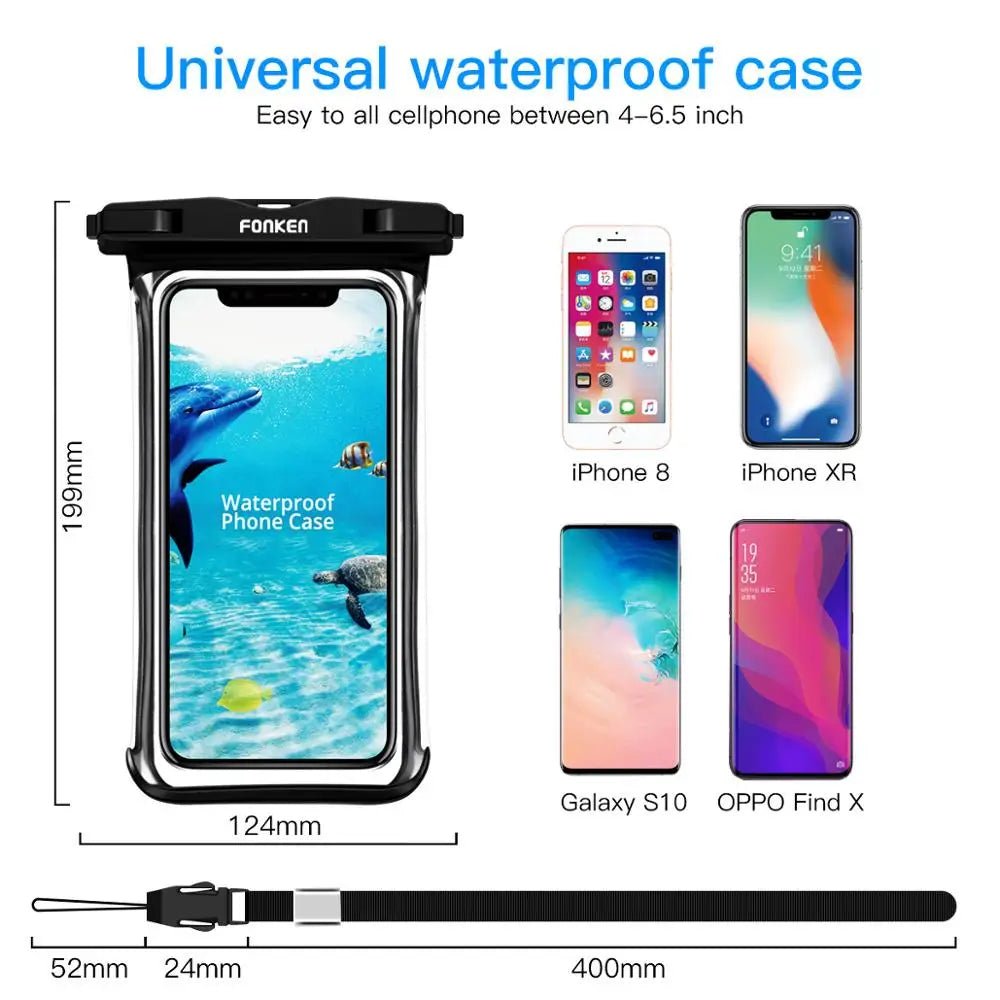 FONKEN Full View Waterproof Phone Case Transparent Dry Bag for Swimming, Snow & Rain - Sales Gear Tech