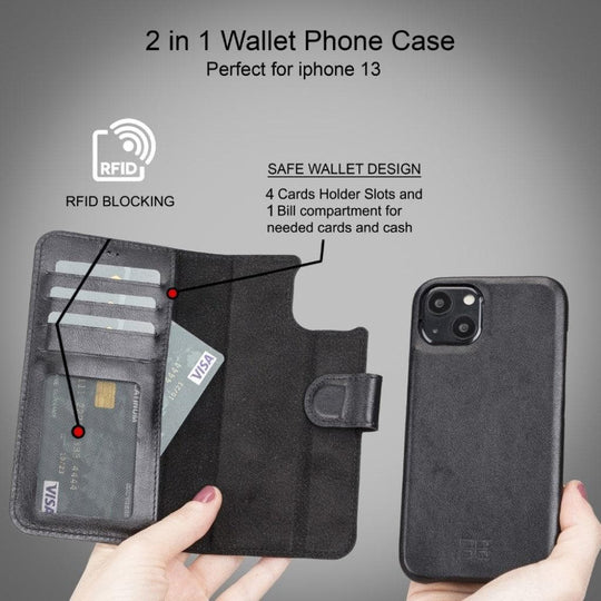 Full Leather Coating Detachable Wallet Case for Apple iPhone 13 Series - Sales Gear Tech