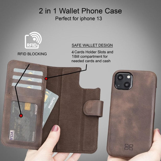 Full Leather Coating Detachable Wallet Case for Apple iPhone 13 Series - Sales Gear Tech