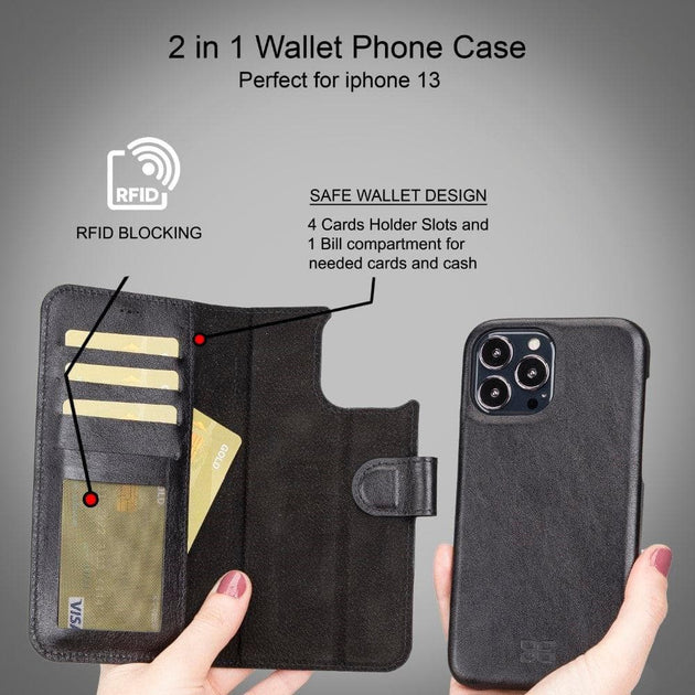 Full Leather Coating Detachable Wallet Case for Apple iPhone 13 Series - Sales Gear Tech
