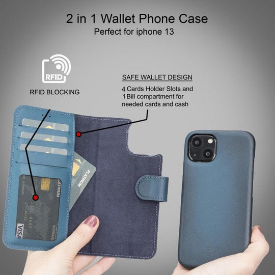 Full Leather Coating Detachable Wallet Case for Apple iPhone 13 Series - Sales Gear Tech