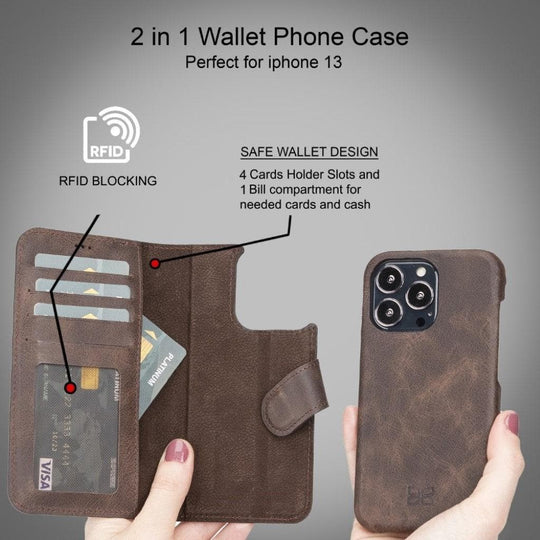 Full Leather Coating Detachable Wallet Case for Apple iPhone 13 Series - Sales Gear Tech