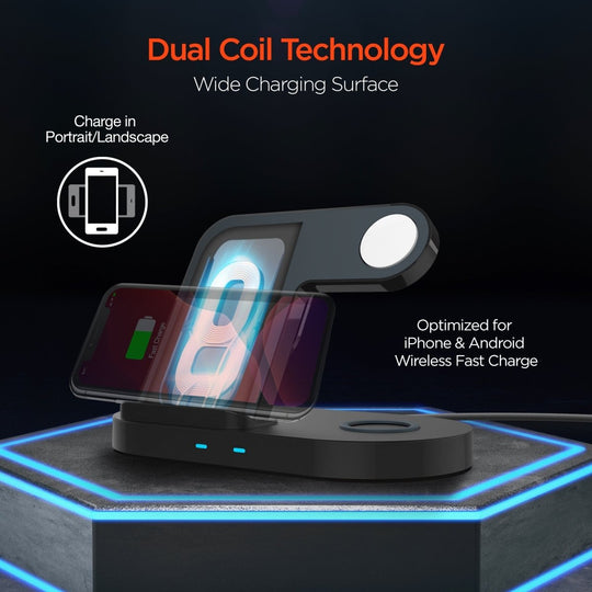 Hypergear 3 - in - 1 Wireless Charging Dock Black (15328 - HYP) - Sales Gear Tech
