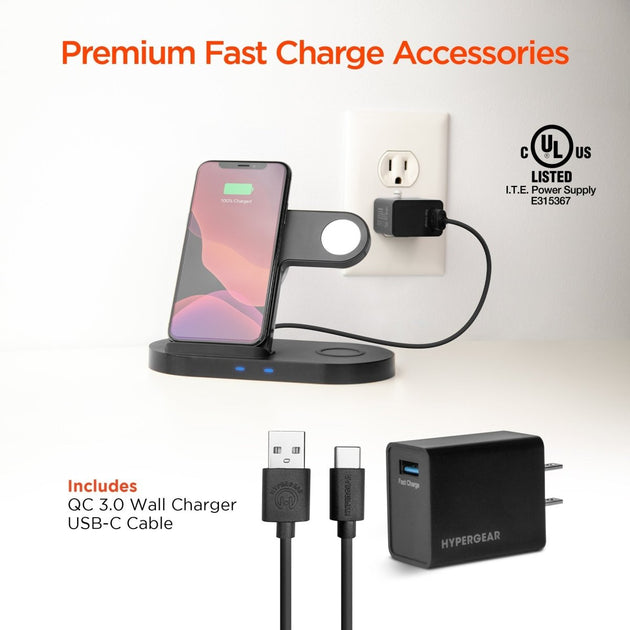 Hypergear 3 - in - 1 Wireless Charging Dock Black (15328 - HYP) - Sales Gear Tech