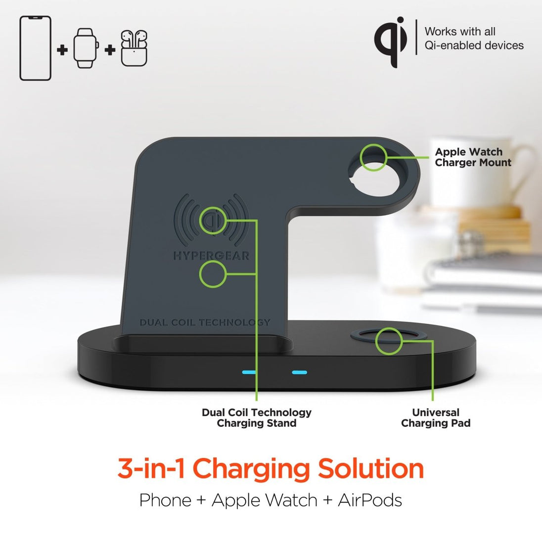 Hypergear 3 - in - 1 Wireless Charging Dock Black (15328 - HYP) - Sales Gear Tech