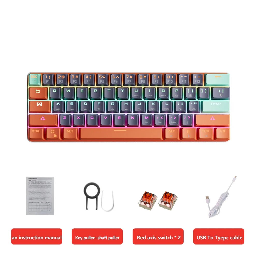 MUCAI 61 key USB hot swappable esports mechanical keyboard game red - Sales Gear Tech