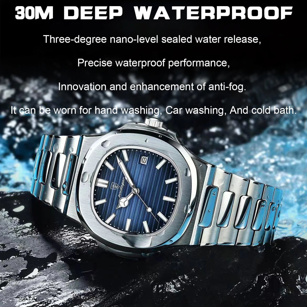 POEDAGAR Square Men's Luxury Watch. Stainless Steel, Waterproof, Luminous, Quartz - Sales Gear Tech