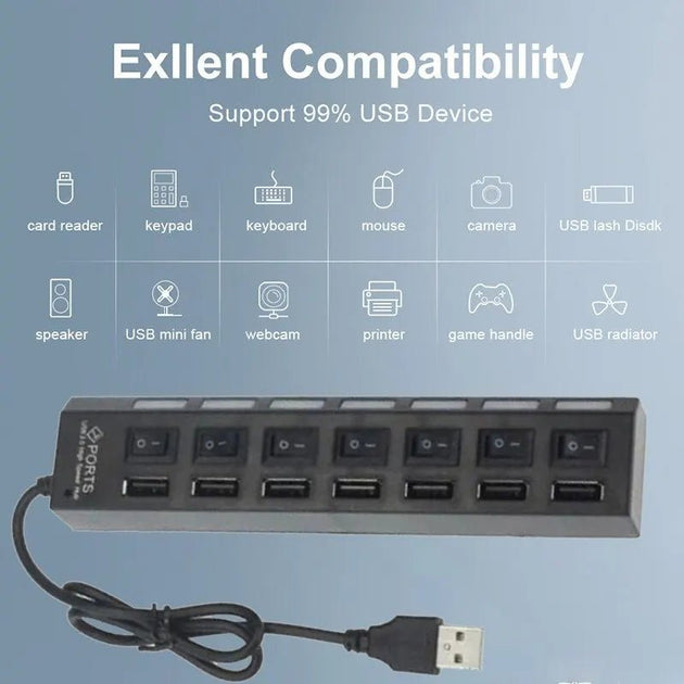 Switch Extension Hub 7 - port USB2.0 Hub Computer USB Extension Hub One - Sales Gear Tech